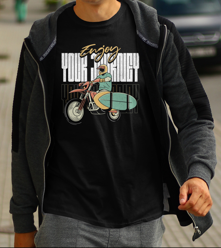 Enjoy Your Journey Motorcycle Surfboard Adventure T-Shirt