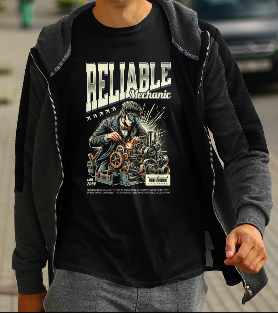 RELIABLE Mechanic Estd 2050 Skilled Precision Expertise KEITHS APPARELS T-Shirt