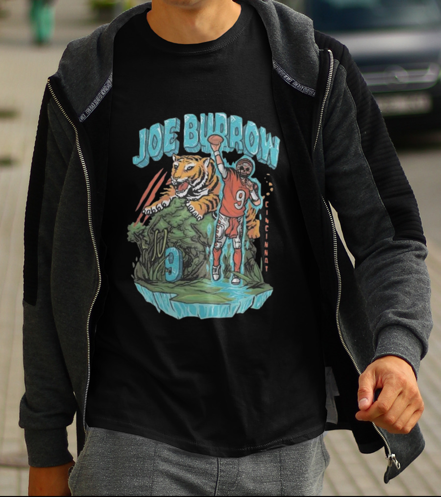 Cincinnati Bengals Joe Burrow Ice Man Tiger And Football Number 9 T-Shirt