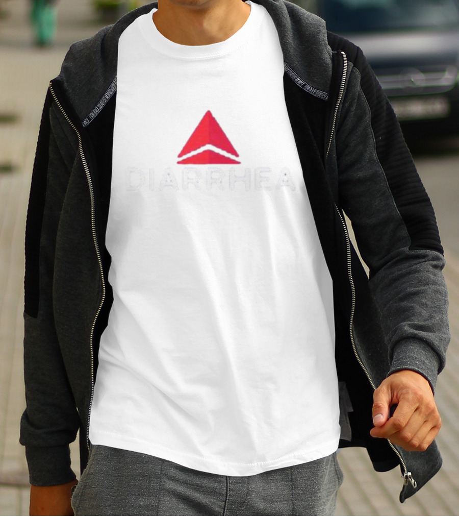 DIARRHEA Red Triangle Parody Airlines Text T-Shirt