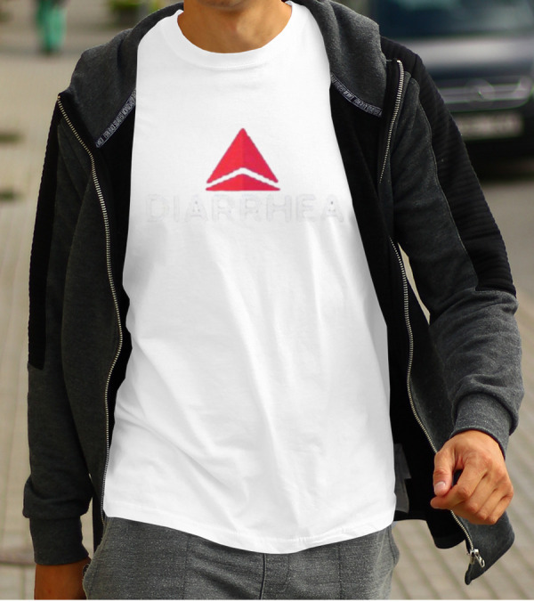 DIARRHEA Red Triangle Parody Airlines Text T-Shirt