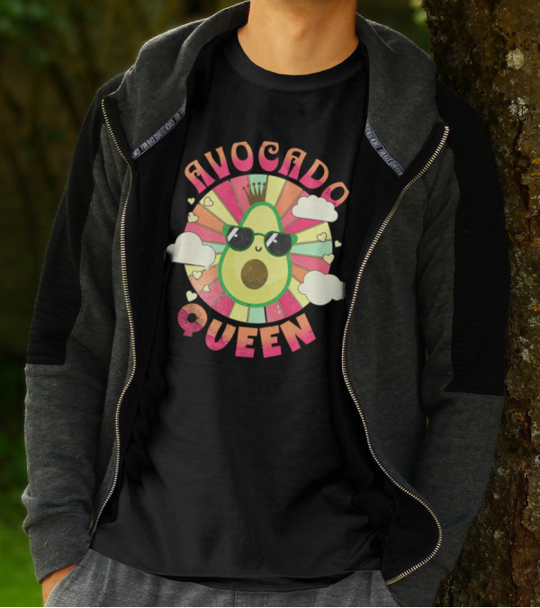 Avocado Queen Kawaii Crown Sunglasses Retro Sunburst Hearts Clouds T-Shirt
