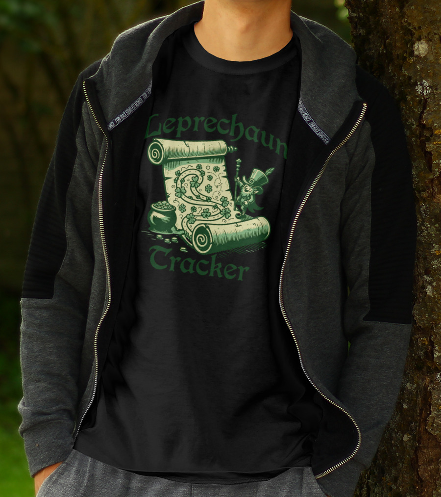 Leprechaun Tracker Map Scroll With Pot Of Gold And Lucky Clover Path T-Shirt
