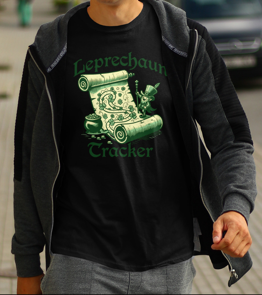 Leprechaun Tracker Map Scroll With Pot Of Gold And Lucky Clover Path T-Shirt