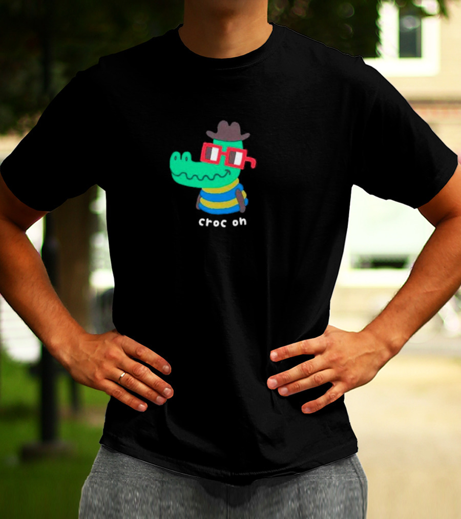 Croc On Nouns Wearing Colorful Stripes And Red Glasses T-Shirt