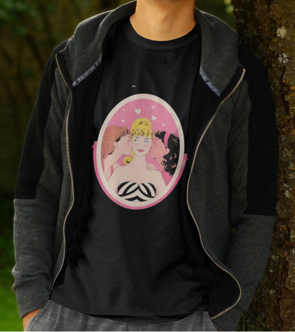 This Barbie Likes Girls Retro Pink Mirror Heart Motif T-Shirt