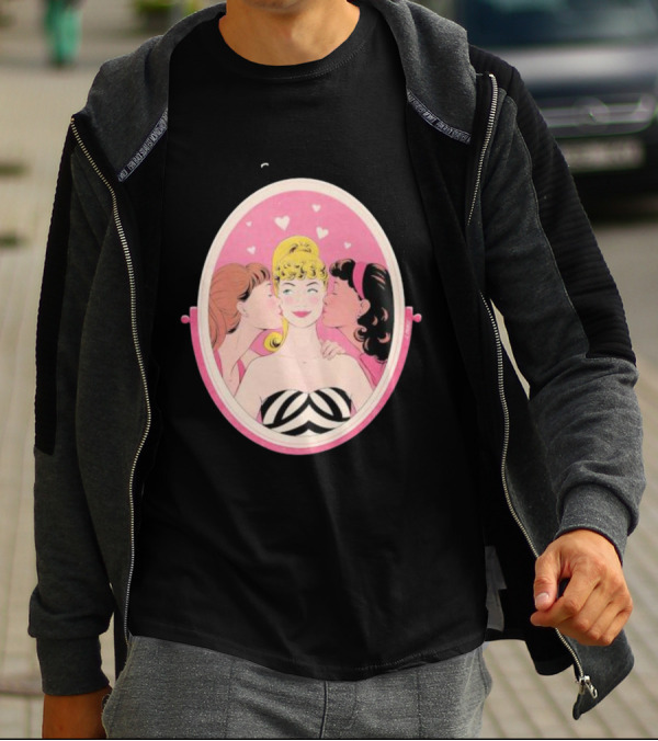 This Barbie Likes Girls Retro Pink Mirror Heart Motif T-Shirt