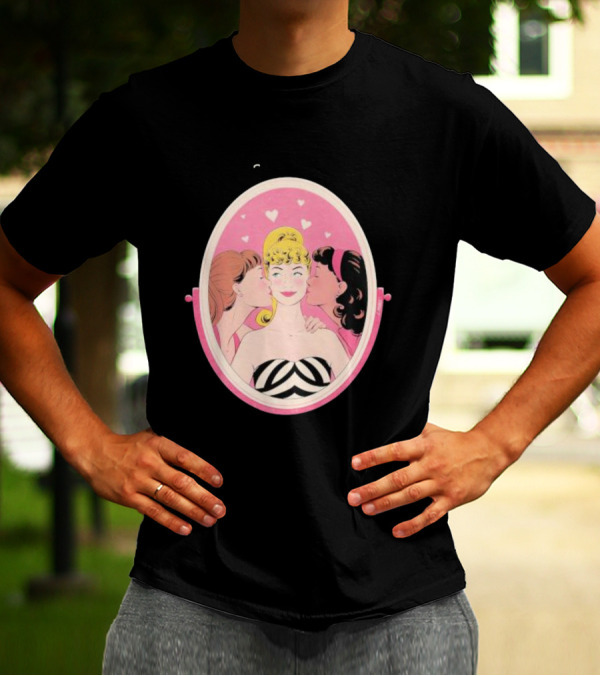 This Barbie Likes Girls Retro Pink Mirror Heart Motif T-Shirt