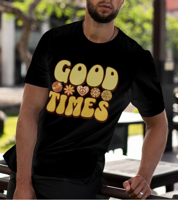Good Times Retro Peace Flowers And Symbols T-Shirt