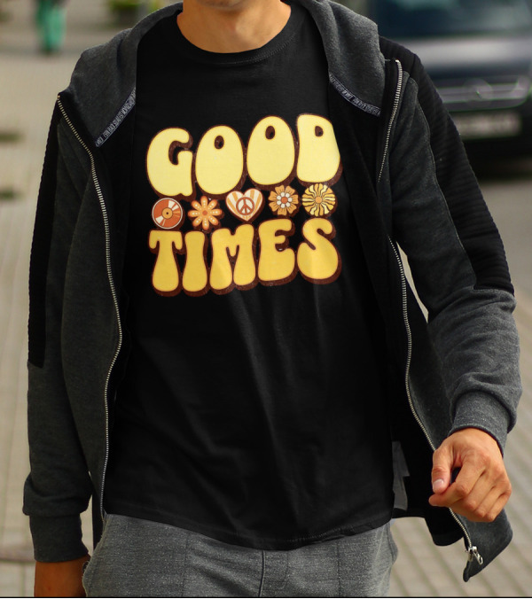 Good Times Retro Peace Flowers And Symbols T-Shirt
