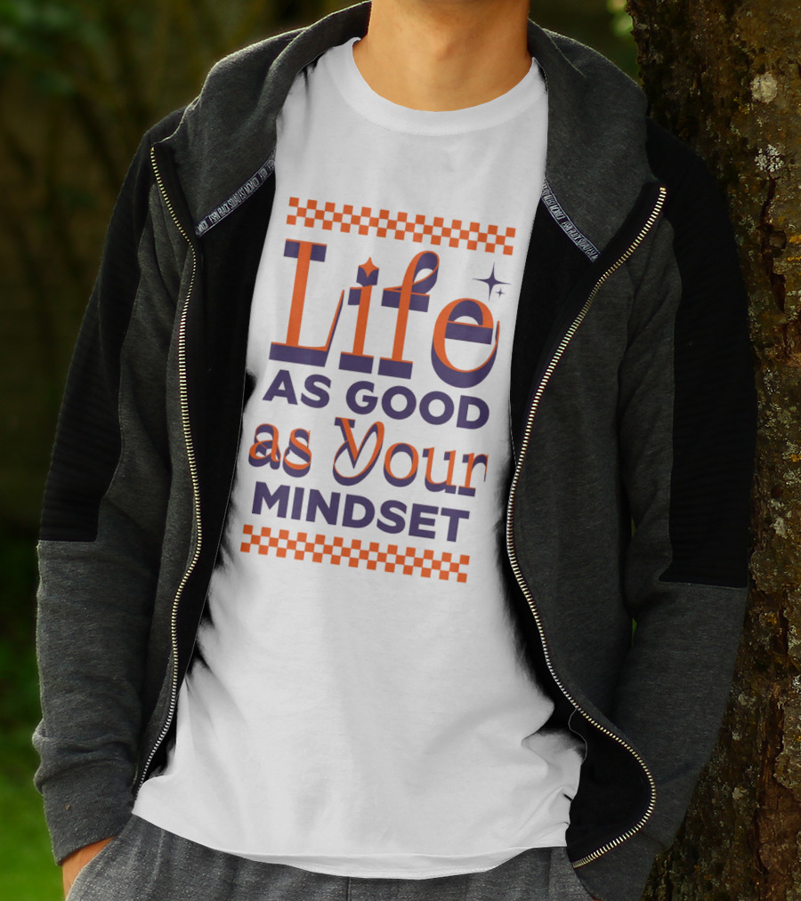 Life As Good As Your Mindset Retro Orange Purple Checkerboard T-Shirt