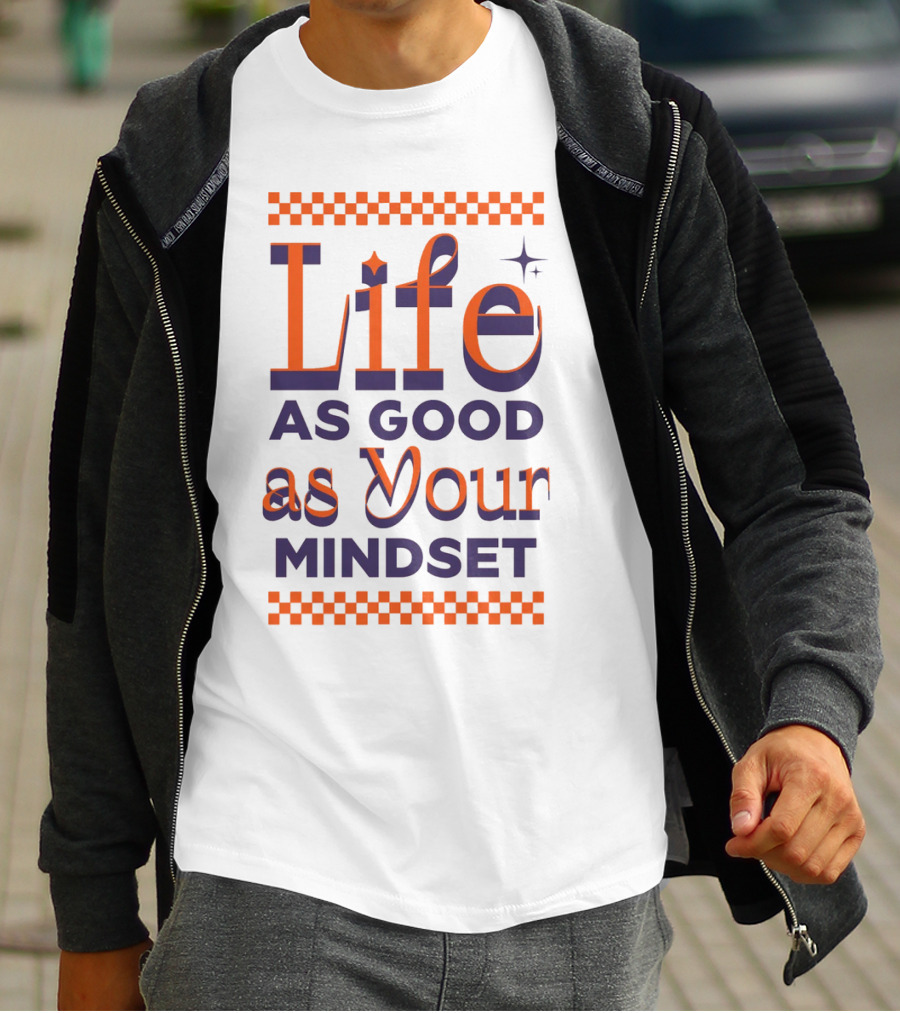 Life As Good As Your Mindset Retro Orange Purple Checkerboard T-Shirt