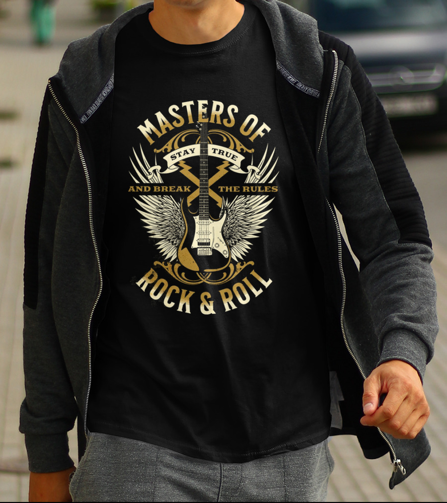 Masters Of Rock And Roll Stay True And Break The Rules Guitar Wings T-Shirt