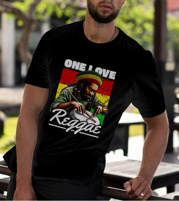 One Love Reggae Drummer With Rasta Colors T-Shirt