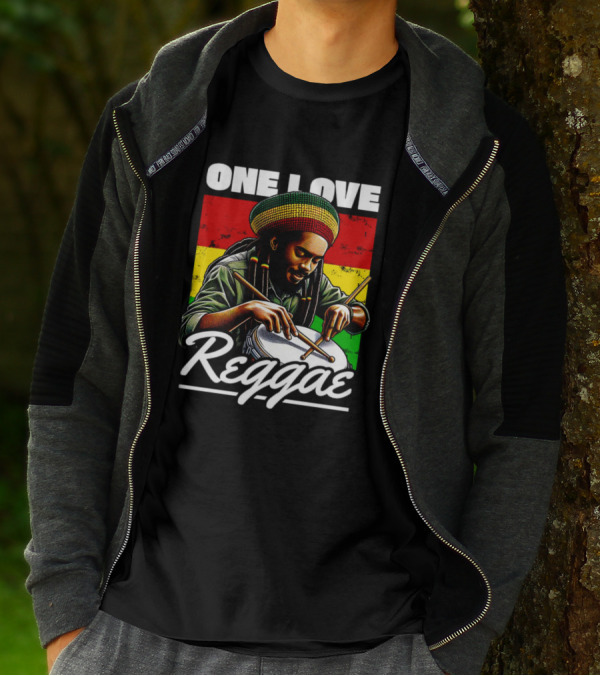 One Love Reggae Drummer With Rasta Colors T-Shirt