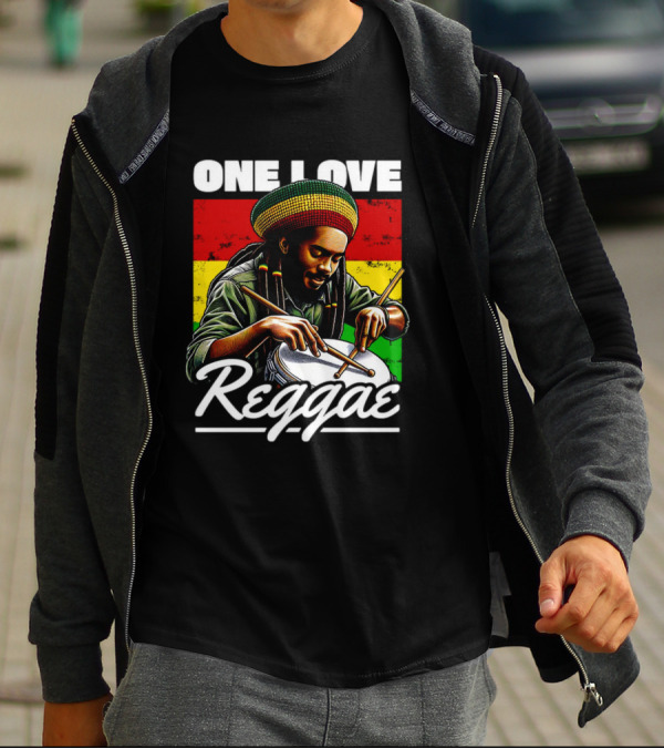 One Love Reggae Drummer With Rasta Colors T-Shirt
