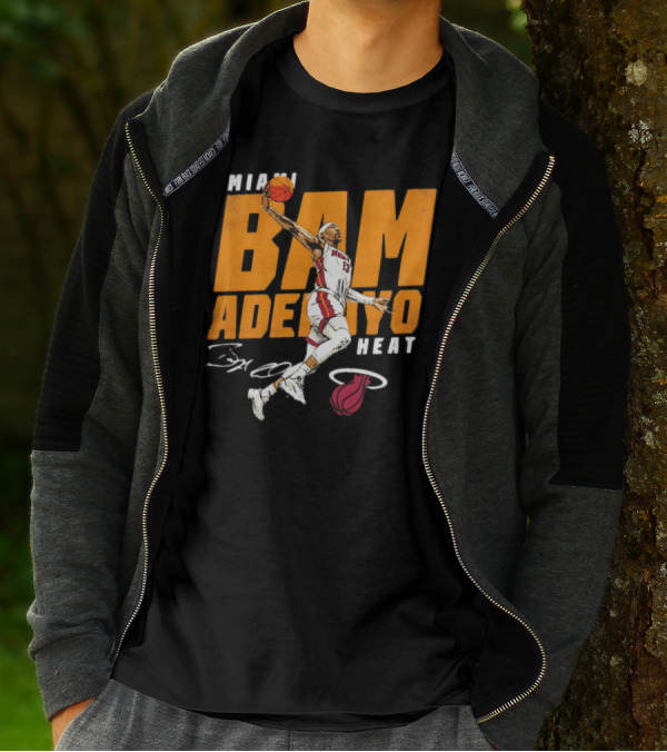 Miami Heat Bam Adebayo Basketball Jumper Action T-Shirt
