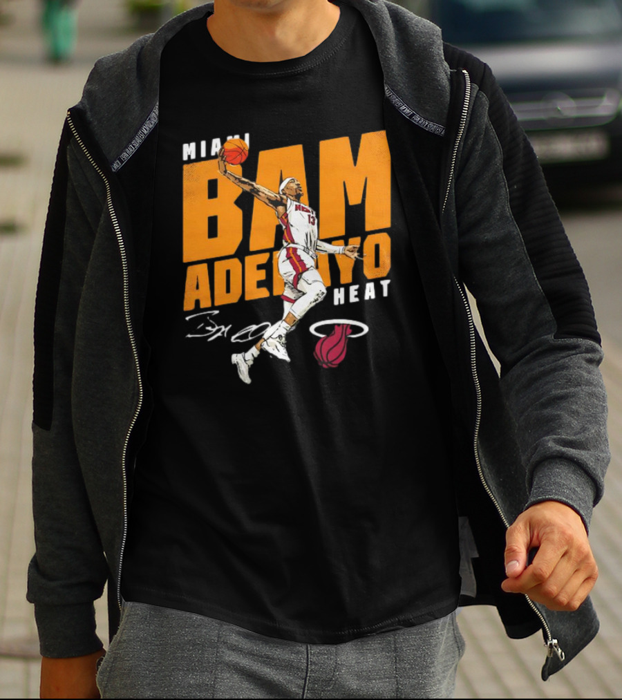 Miami Heat Bam Adebayo Basketball Jumper Action T-Shirt