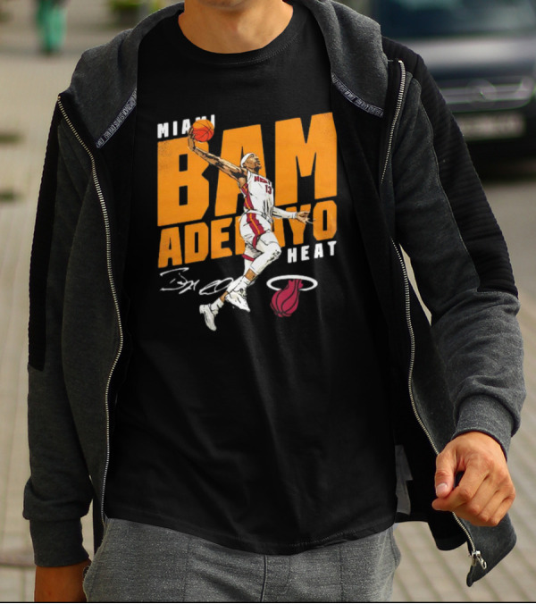 Miami Heat Bam Adebayo Basketball Jumper Action T-Shirt