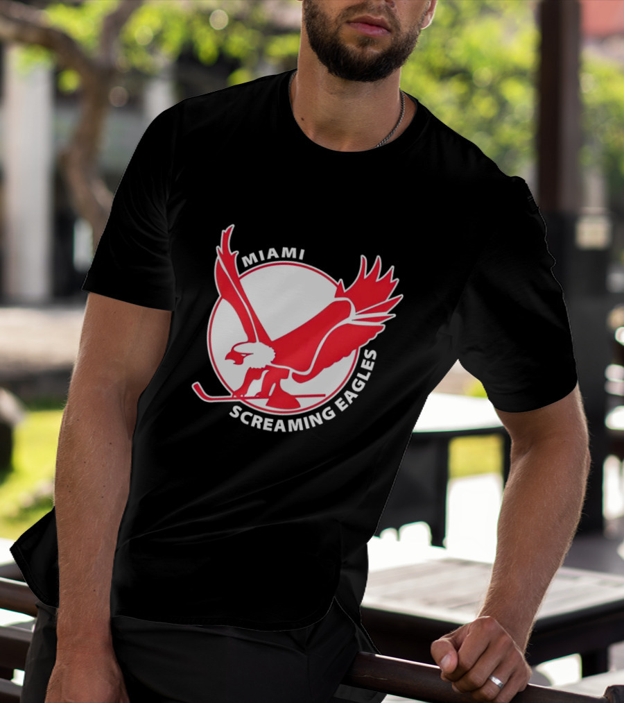 Miami Screaming Eagles Hockey Red Eagle Emblem T-Shirt