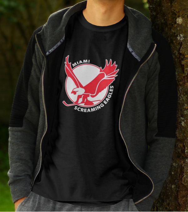 Miami Screaming Eagles Hockey Red Eagle Emblem T-Shirt