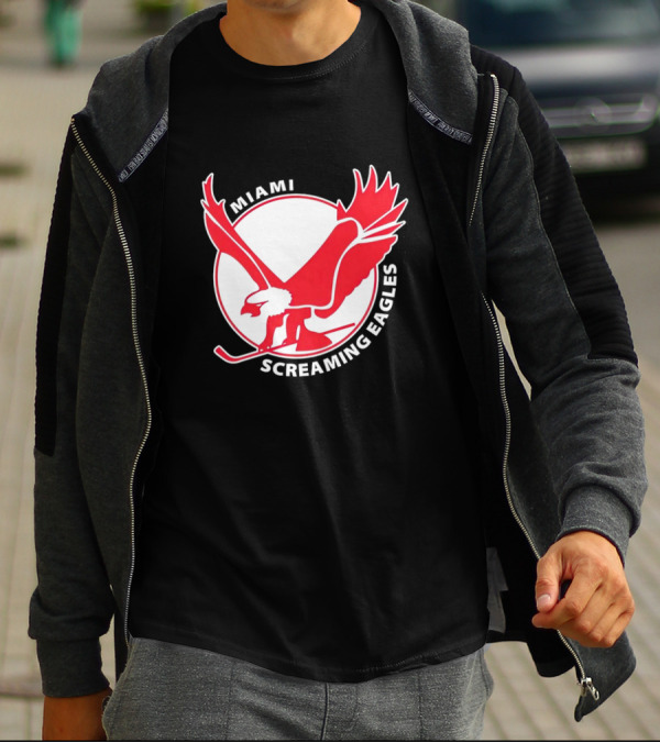 Miami Screaming Eagles Hockey Red Eagle Emblem T-Shirt