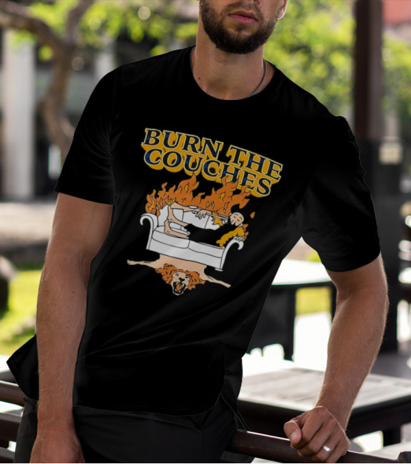 Burn The Couches Flaming Couch Cartoon Lion Rug T-Shirt