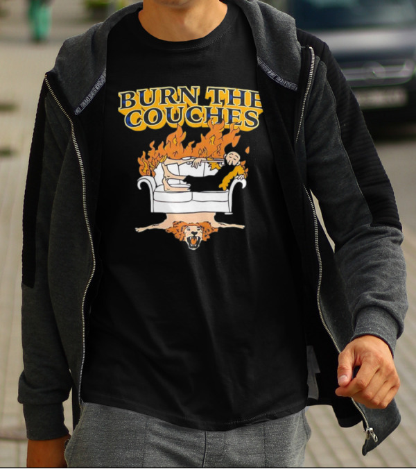 Burn The Couches Flaming Couch Cartoon Lion Rug T-Shirt