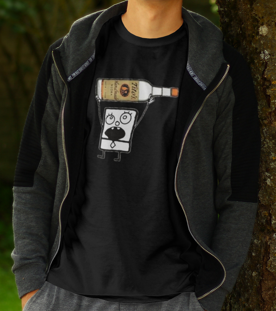Doodlebob Holding Tito's Handmade Vodka Bottle T-Shirt