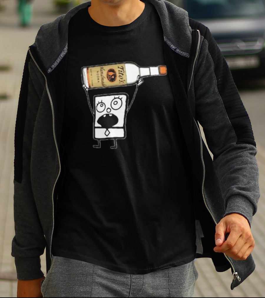 Doodlebob Holding Tito's Handmade Vodka Bottle T-Shirt