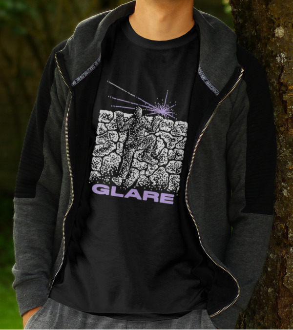 Glare Climber On Black Stone Wall With Purple Light Burst T-Shirt