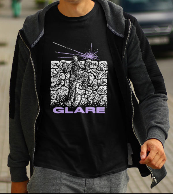Glare Climber On Black Stone Wall With Purple Light Burst T-Shirt