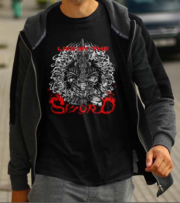 Closed Casket Activities God's Hate Live By The Sword Warrior Skull Helmet T-Shirt