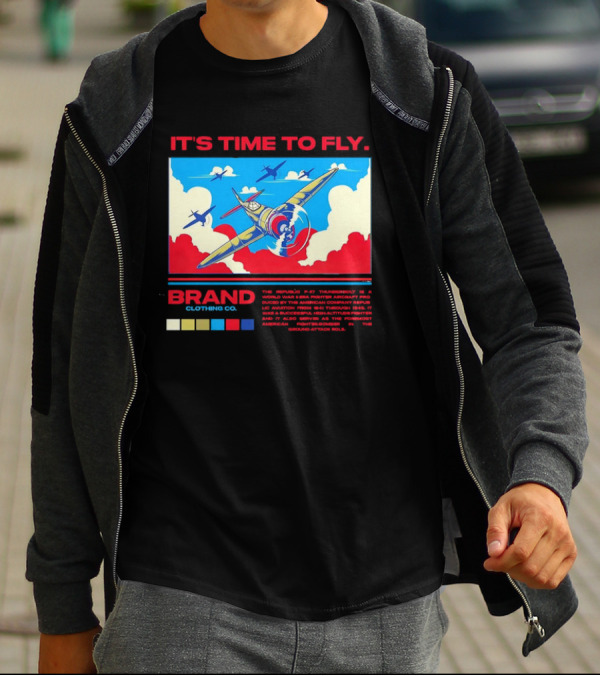 It's Time To Fly Brand Clothing Co Republic P47 Thunderbolt Aircraft Pro American Airpower Skyscape T-Shirt