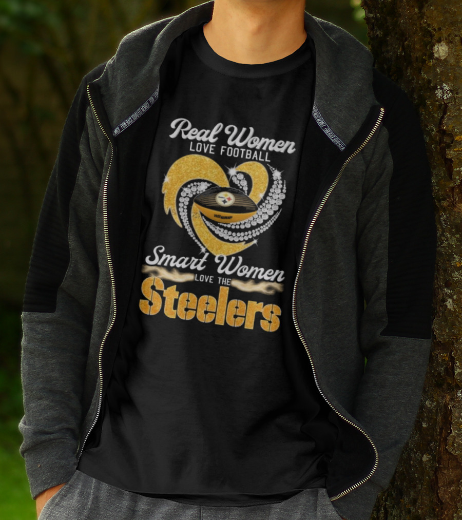 Real Women Love Football Smart Women Love The Steelers Diamond Heart T-Shirt