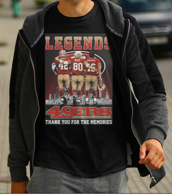 49ers Legends Montana Rice Lott Thank You For The Memories Skyline Signatures T-Shirt