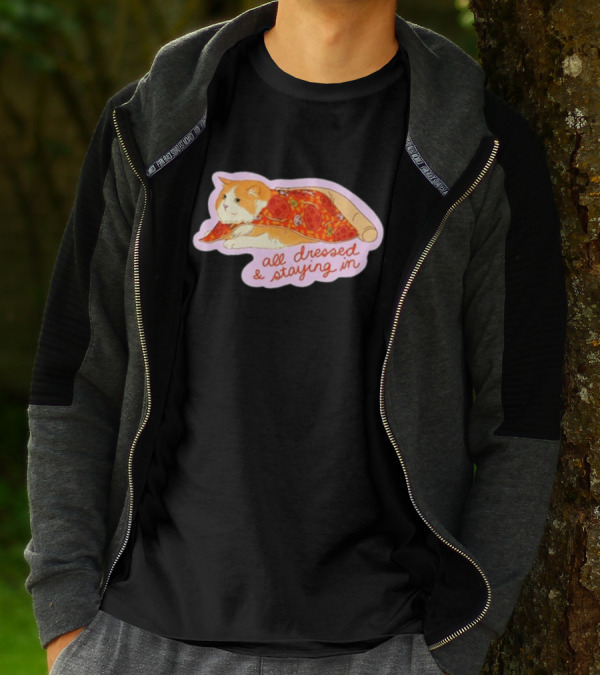 All Dressed And Staying In Cat Pizza Blanket T-Shirt