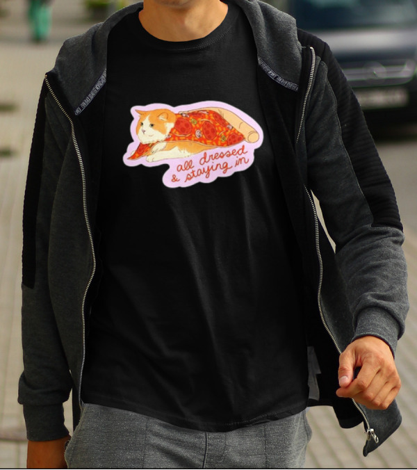All Dressed And Staying In Cat Pizza Blanket T-Shirt