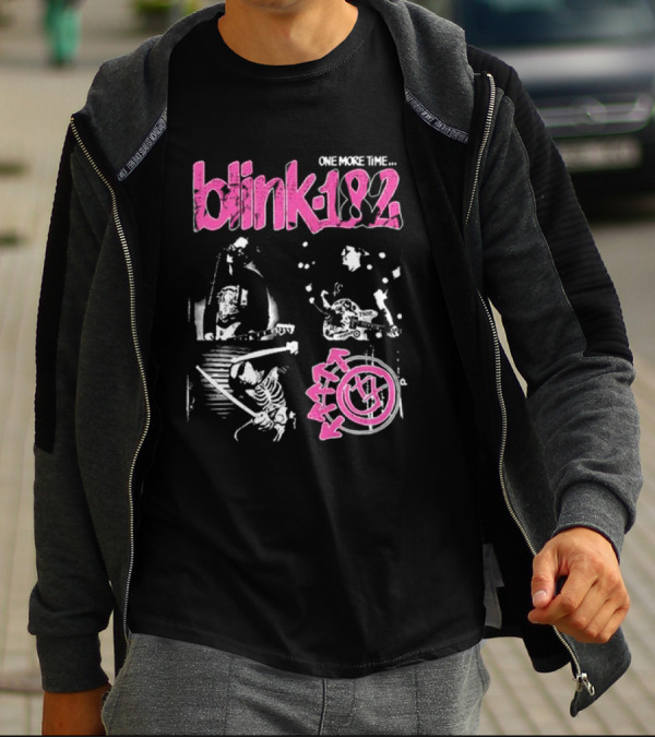 Blink-182 One More Time Part 2 Band Image With Pink Logo And Symbols T-Shirt