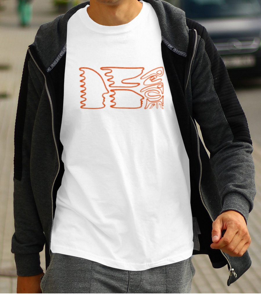 Peach Pit Holly Lamb Orange Neon Abstract Faces T-Shirt