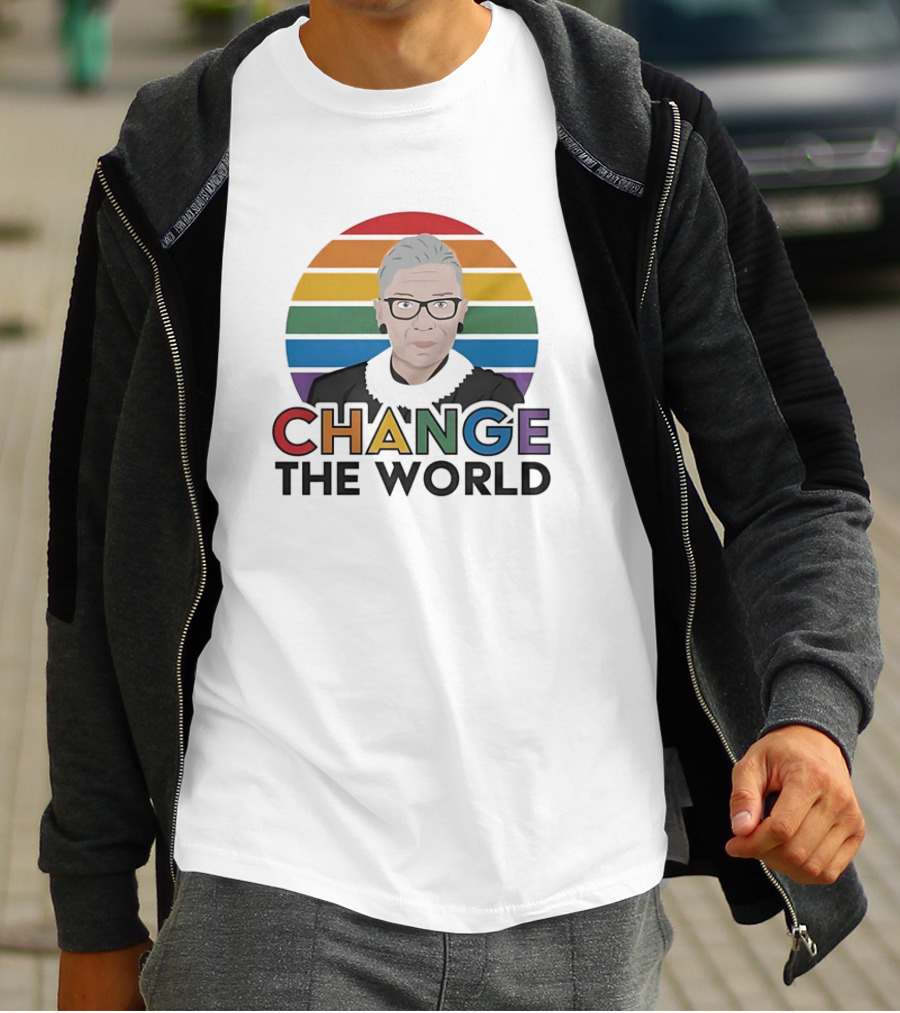 Change The World Ruth Bader Ginsburg Rainbow Stripes T-Shirt