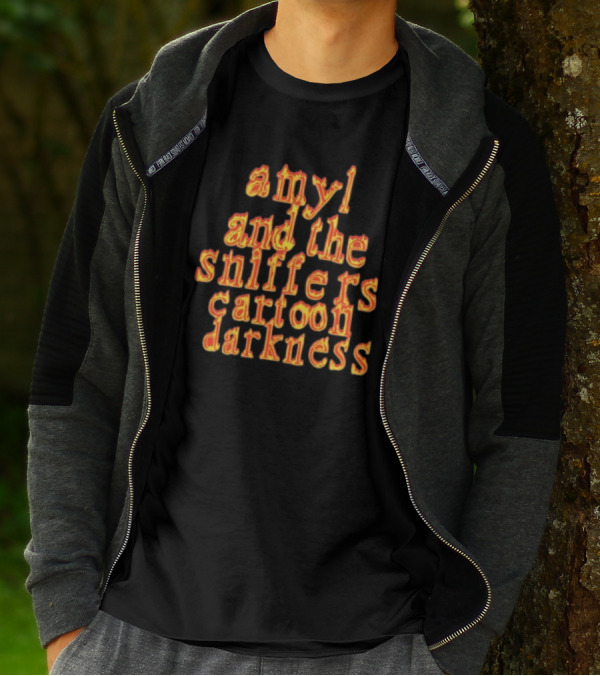 Amyl And The Sniffers Cartoon Darkness Flame Text T-Shirt