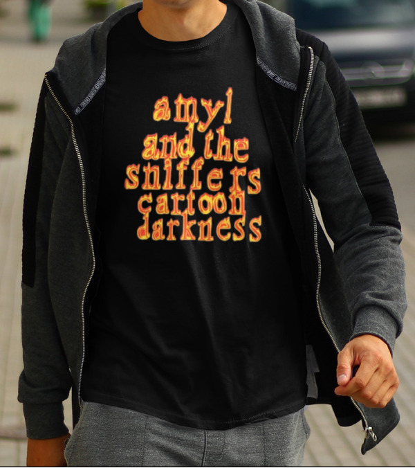Amyl And The Sniffers Cartoon Darkness Flame Text T-Shirt