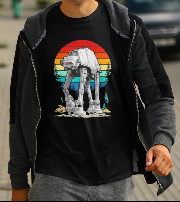 AT-AT Against A Retro Rainbow Sunset Vintage Walker T-Shirt