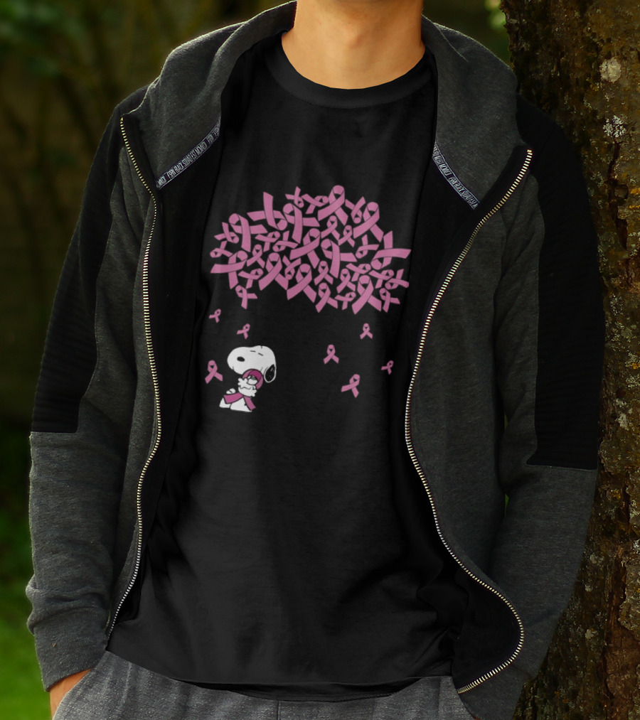 Snoopy Peanuts Breast Cancer Awareness Pink Ribbon Tree Faith Love Family T-Shirt