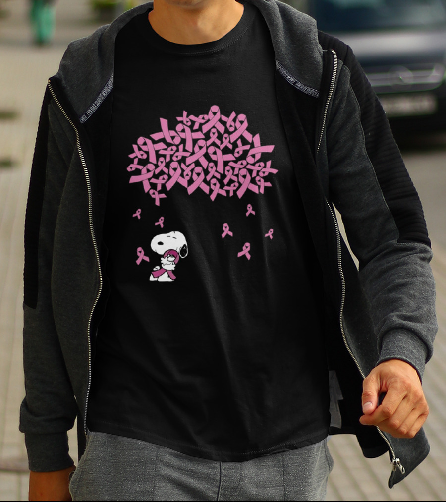 Snoopy Peanuts Breast Cancer Awareness Pink Ribbon Tree Faith Love Family T-Shirt