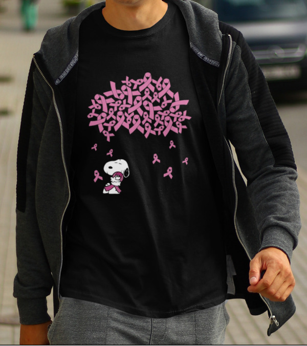 Snoopy Peanuts Breast Cancer Awareness Pink Ribbon Tree Faith Love Family T-Shirt