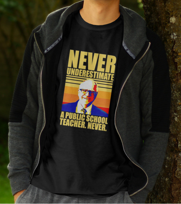 Never Underestimate A Public School Teacher Never Tim Walz Vintage Retro Stripes T-Shirt