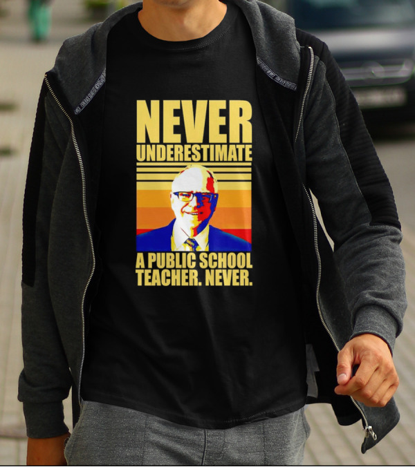 Never Underestimate A Public School Teacher Never Tim Walz Vintage Retro Stripes T-Shirt