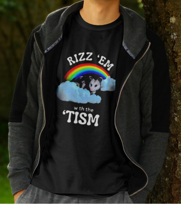 Rizz 'Em With The Tism Opossum Rainbow Clouds T-Shirt